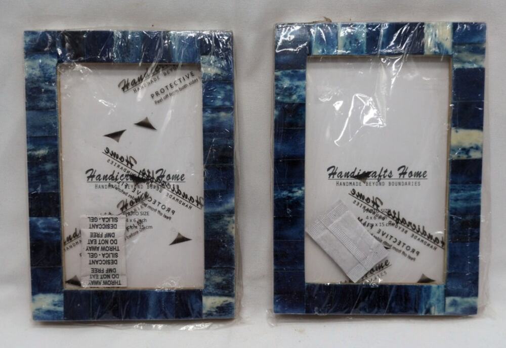 New Set of 2 Handicrafts Home Blue Resin Inlay 4x6 Picture Photo Frames Decor